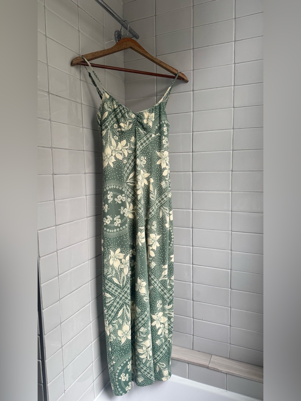 Urban Outfitters Green and Cream Floral Slip Dress Size XS